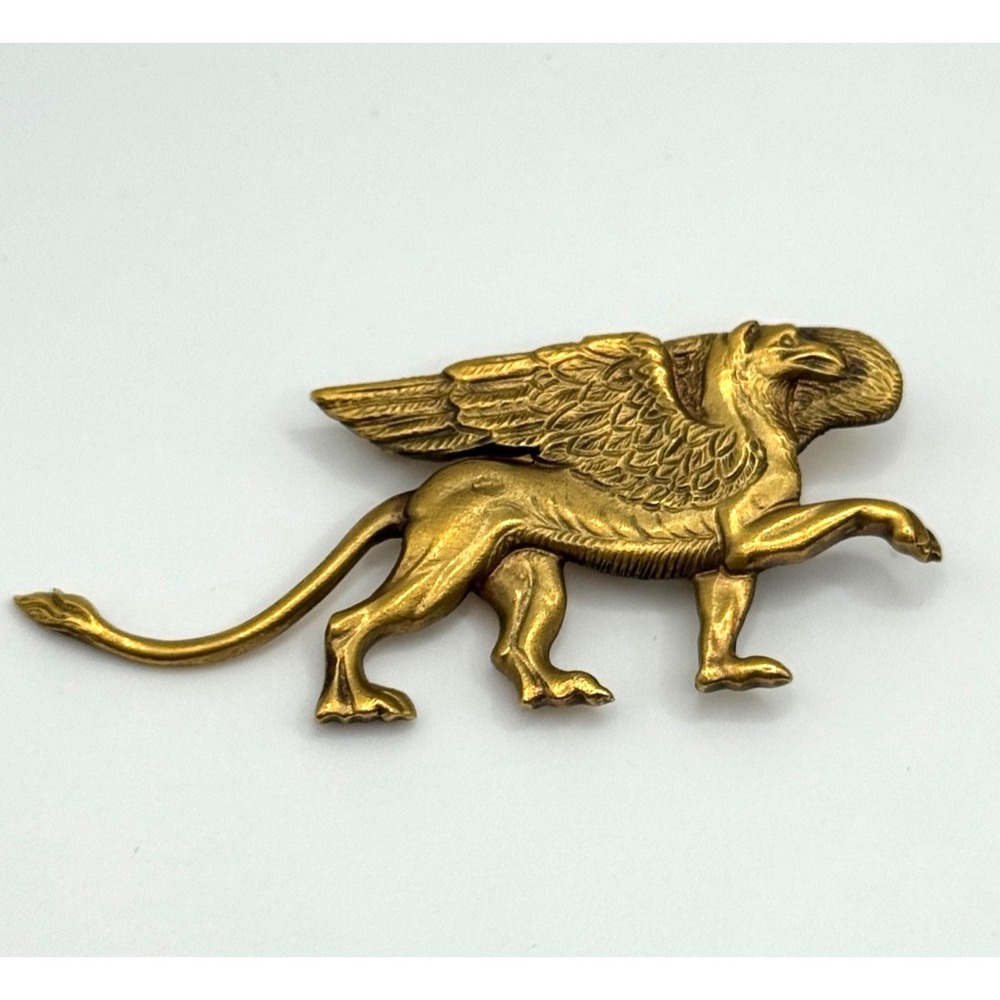 Vintage C&C Griffin Brooch Gold Tone Mythical Creature Pin Signed